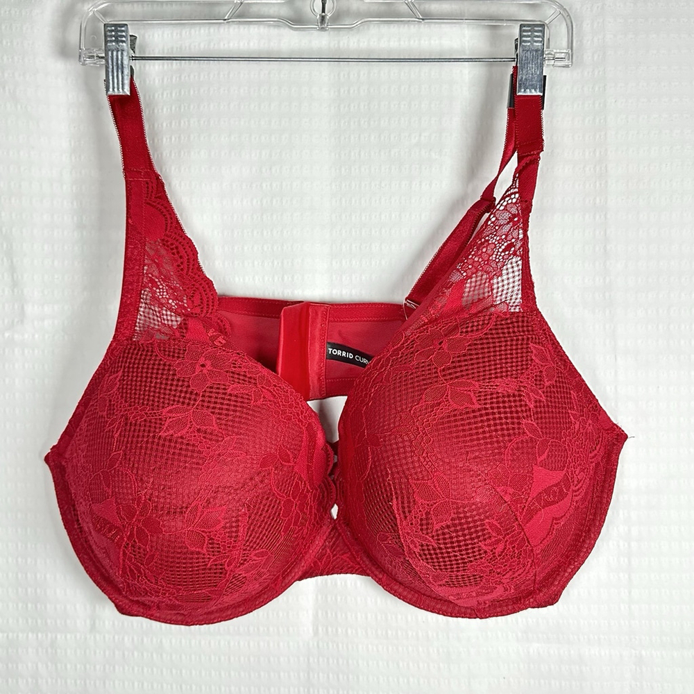 Torrid Curve XO Push‑Up Plunge Bra – Size 44DDD – Red Lace – NWT